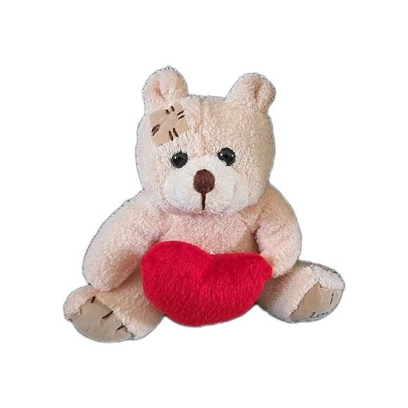 Unlabeled 4.5" Stuffed Animal Teddy Bear Holding A Red Heart  Pre-owned Clean - Picture 1 of 4